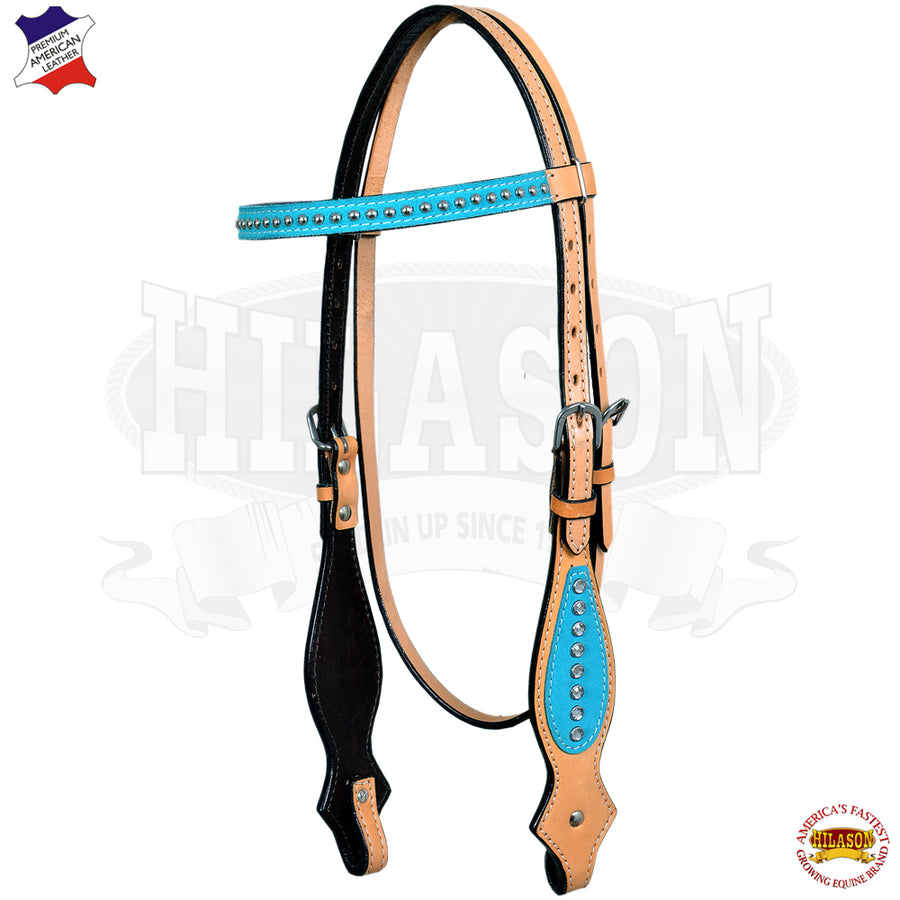 Western Horse Headstall Tack Bridle American Leather Turquoise Hilason - Uhorse