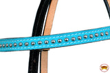 W. H. Headstall Tk. Bridle American Leather Turquoise Hilason –