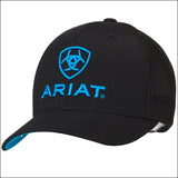 Ariat Cowboy Baseball Cap Black Turquoise Logo Mesh Side Flex Fit