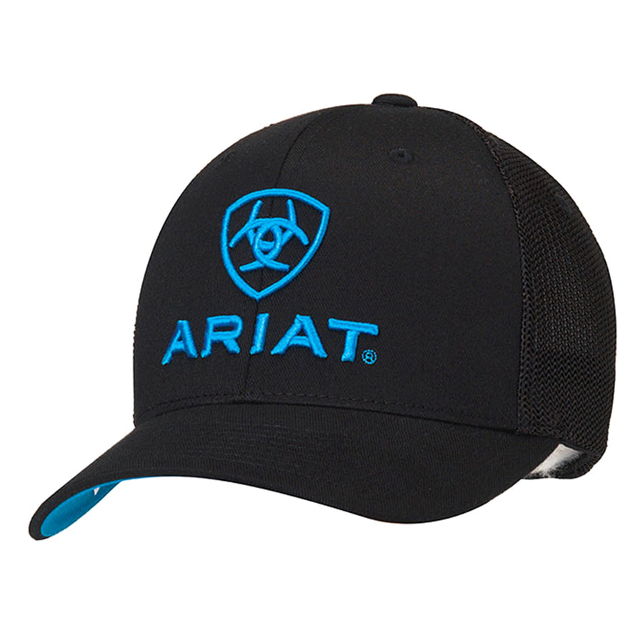 Medium Cowboy Baseball Cap Ariat Black Turquoise Logo Mesh Side Flex by Hilason – Cowboy and equestrian accessories