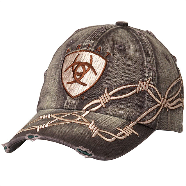 Ariat W. Mens Cowboy Baseball Cap W/ Barbwire Embroidered Logo Brown – by Hilason – Cowboy and equestrian accessories
