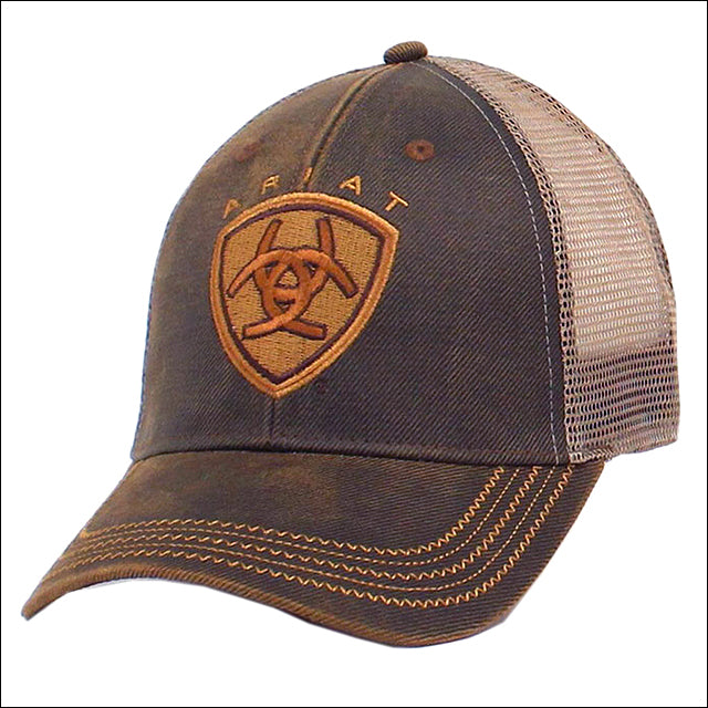 Ariat W. Mens Cowboy Mesh Baseball Cap W/ Zig Zag Logo Brown by Hilason – Cowboy and equestrian accessories