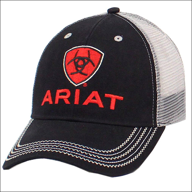 Ariat Mens Cowboy Mesh Back Baseball Cap W/ Red Zig Zag Logo Black by Hilason – Cowboy and equestrian accessories