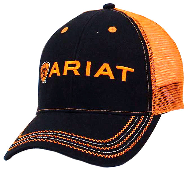 Ariat Mens Cowboy Mesh Back Adjustable Baseball Cap W/ Orange Logo by Hilason – Cowboy and equestrian accessories