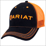 Ariat Mens Cowboy Mesh Back Adjustable Baseball Cap W/ Orange Logo Black