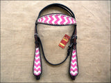 HILASON Western  Horse Leather Headstall & Breast Collar Set Pink Zigzag