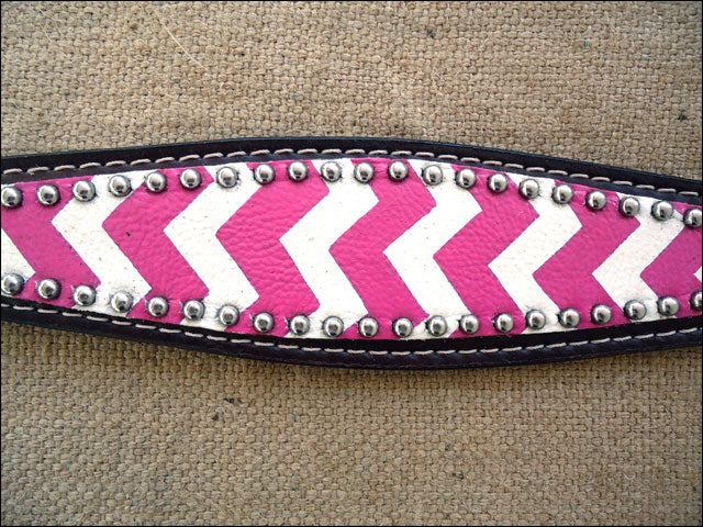 HILASON Western Horse Genuine Leather Headstall & Breast Collar Set Pink Zigzag