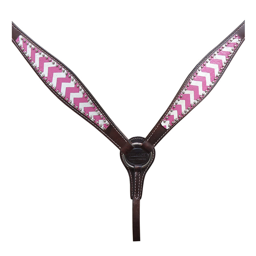 HILASON W. H. Genuine Leather Breast Collar Set Pink Zigzag by Hilason – Cowboy and equestrian accessories