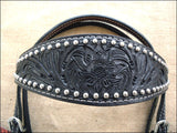 Western Horse Headstall Tack Bridle American Leather Floral Studs Hilason