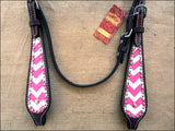 HILASON Western Horse Leather Headstall and Breast Collar Set Pink Zigzag| Headstall Bridle for Horses Western | Horse Headstall Bridle | Western Headstalls Bridle for Horses