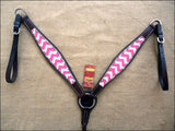 HILASON Western Horse Leather Headstall and Breast Collar Set Pink Zigzag| Headstall Bridle for Horses Western | Horse Headstall Bridle | Western Headstalls Bridle for Horses