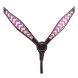 HILASON Western  Horse Leather Headstall & Breast Collar Set Pink Zigzag
