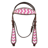 HILASON Western Horse Leather Headstall and Breast Collar Set Pink Zigzag| Headstall Bridle for Horses Western | Horse Headstall Bridle | Western Headstalls Bridle for Horses