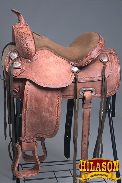 HILASON Western Horse Saddle American Leather Treeless Trail Pleasure | Barrel for Horses