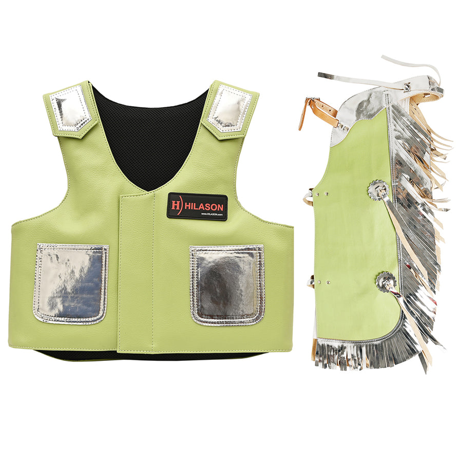 Hilason Junior Youth Bull Riding Pro Rodeo Leather Protective Vest Chaps - Uhorse