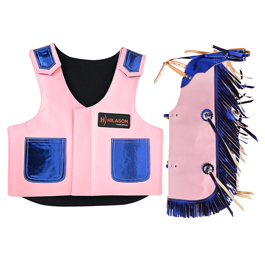 Hilason Junior Youth Bull Riding Pro Rodeo Leather Protective Vest Chaps - Uhorse