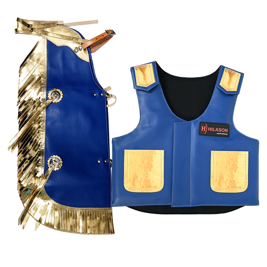 Hilason Junior Youth Bull Riding Pro Rodeo Leather Protective Vest Chaps - Uhorse