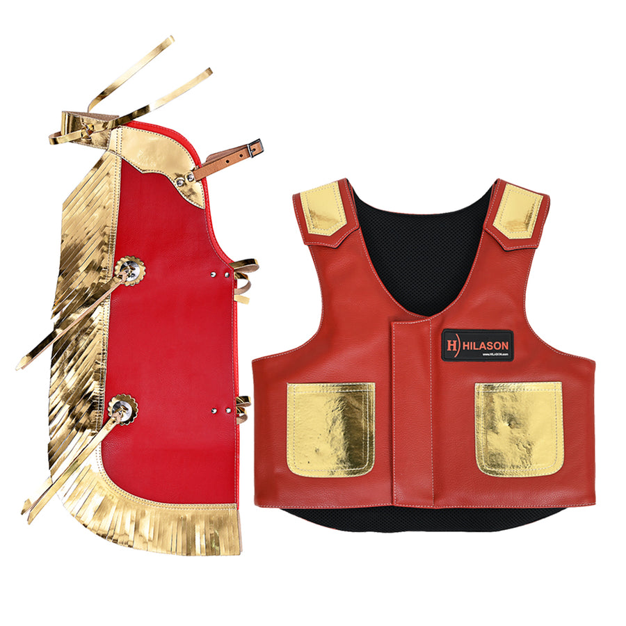 Hilason Junior Youth Bull Riding Pro Rodeo Leather Protective Vest Chaps - Uhorse