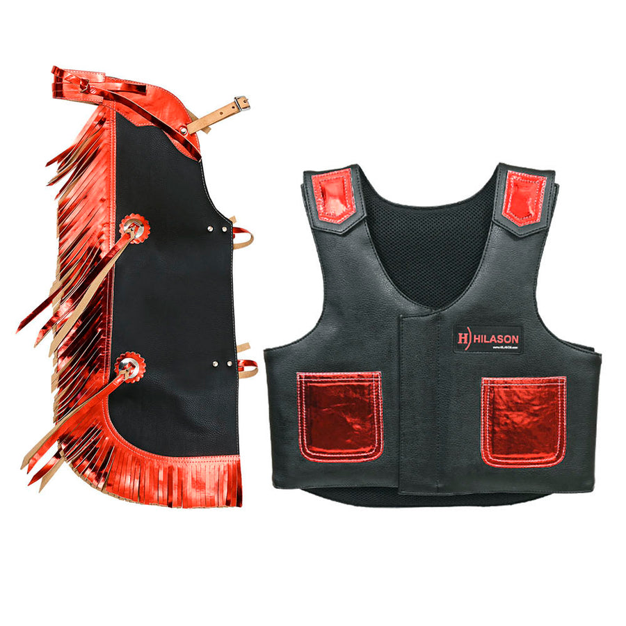Hilason Junior Youth Bull Riding Pro Rodeo Leather Protective Vest Chaps - Uhorse