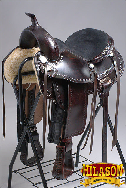 HILASON Western Horse Saddle American Leather Treeless Trail Pleasure | Barrel for Horses