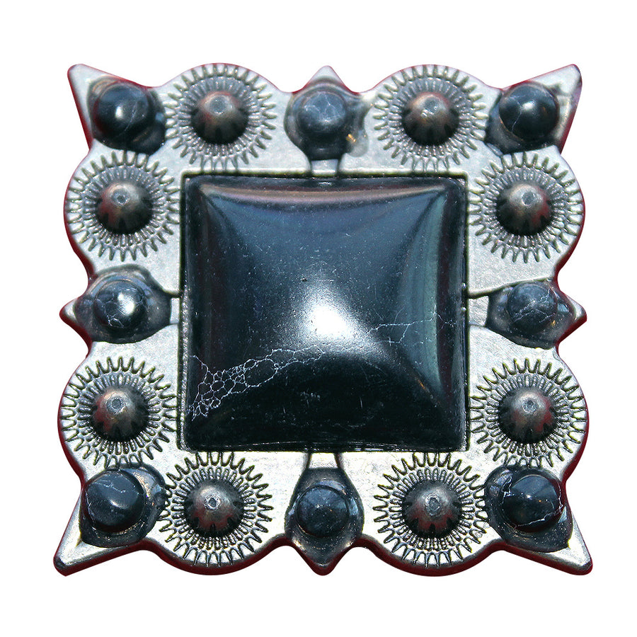 Western Screw Back Concho 1.5 In Black Stone Nickel Plated Saddle Cowgirl