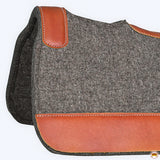 Western Wool Felt Horse Saddle Pad Grey W/ Tan Cowhide Leather