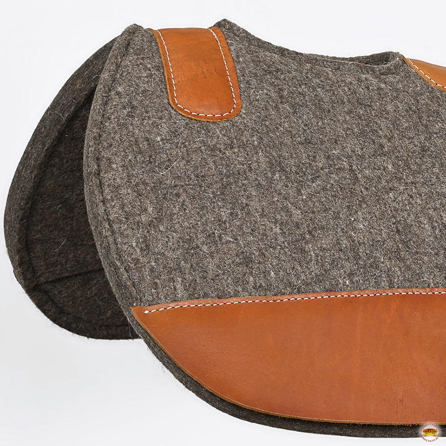 HILASON Western Wool Felt Round Contoured Horse Saddle Pad W/ Distressed Wear Leather | for Horses