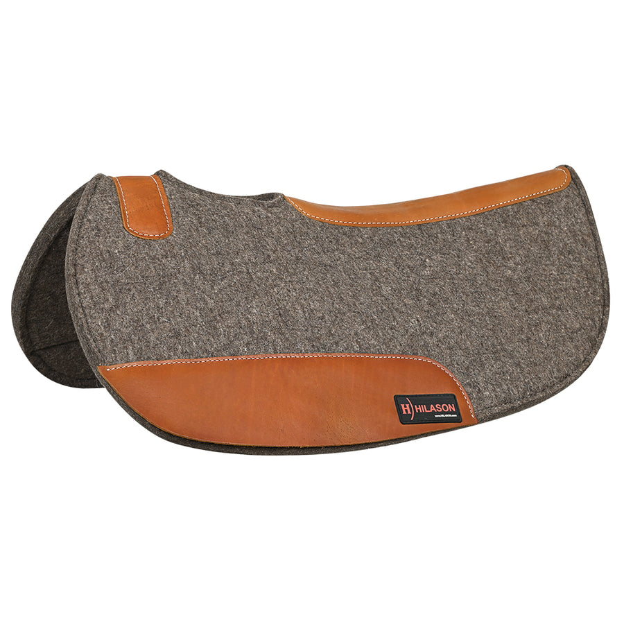 Western Wool Felt Horse Saddle Pad Grey with Tan Cowhide Leather - Uhorse