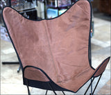 Genuine Leather Butterfly Chair Folding Lounge Modern Sling Accent Seat