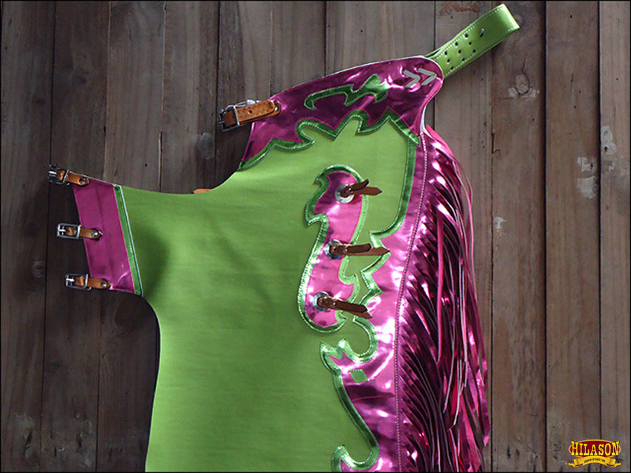 HILASON Bull Riding Genuine White Leather Rodeo Western Chaps Green | for Men and Women Unisex