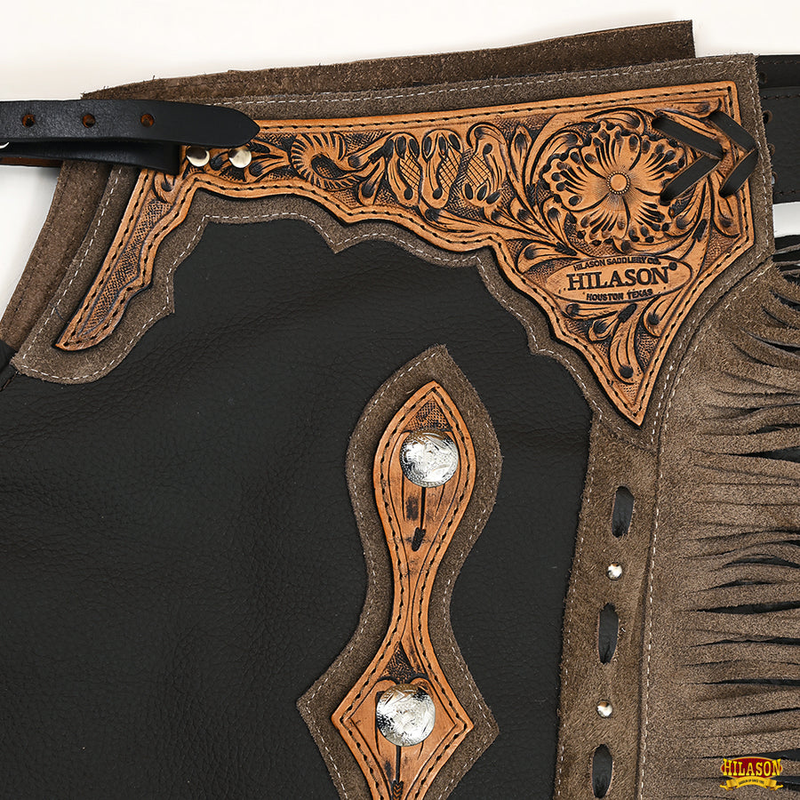 HILASON Bull Riding Chinks Adult Pro Rodeo Bronc Genuine Leather | Handmade Chaps Western for Adults Hand Tooled