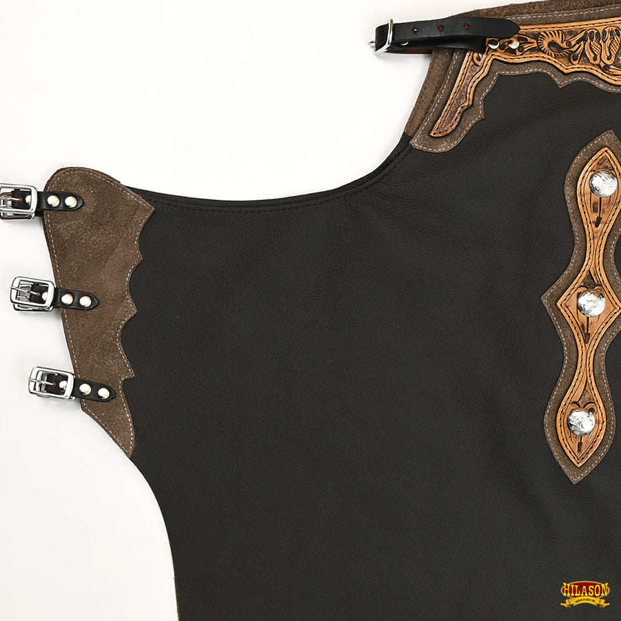 HILASON Bull Riding Chinks Adult Pro Rodeo Bronc Genuine Leather | Handmade Chaps Western for Adults Hand Tooled