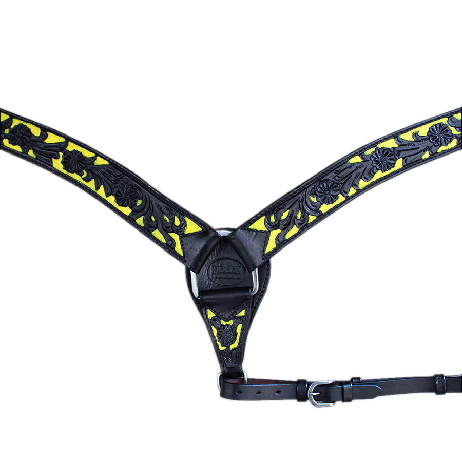 Hilason Western Horse Headstall & Breast Collar American Leather Black Yellow
