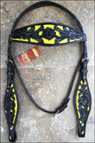 Hilason Western Horse Headstall & Breast Collar American Leather Black Yellow