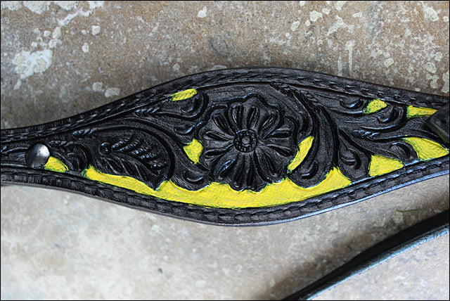 Hilason Western Horse Headstall & Breast Collar American Leather Black Yellow