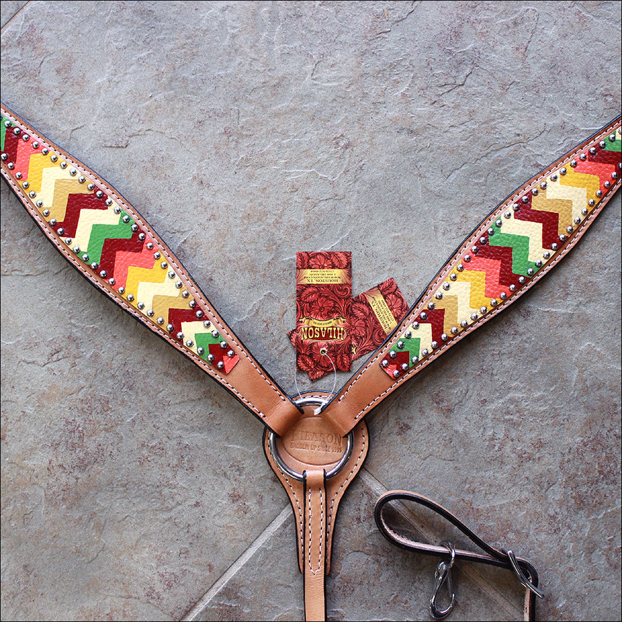 Hilason W. H. Breast Collar American Leather Aztec Hand Paint – by Hilason – Cowboy and equestrian accessories