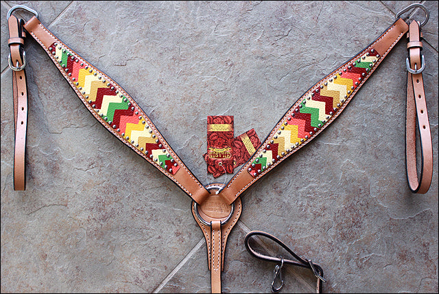 Hilason Western Horse Headstall Breast Collar American Leather Aztec Hand Paint