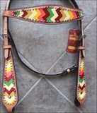 Hilason Western Horse Headstall Bridle American Leather Aztec Hand Paint