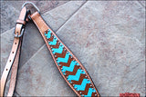 HILASON Western Horse Leather Headstall and Breast Collar Set Turquoise and Brown Zigzag| Headstall Bridle for Horses Western | Horse Headstall Bridle | Western Headstalls Bridle for Horses