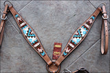 HILASON Western Horse Genuine Leather Headstall & Breast Collar Set Geometry