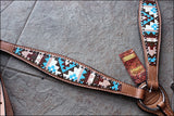 HILASON Western Horse Genuine Leather Headstall & Breast Collar Set Geometry