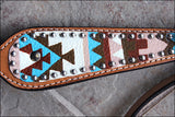 HILASON Western Horse Genuine Leather Headstall & Breast Collar Set Geometry