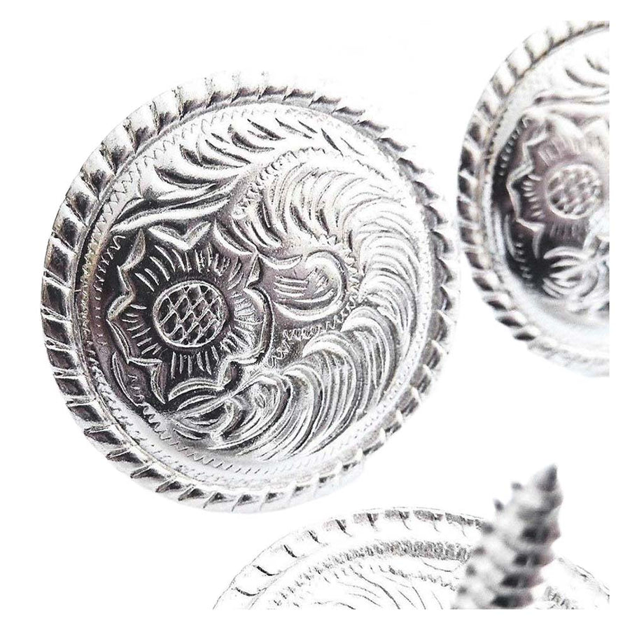 16 Pack 1" Silver Plated Flroal Round Concho Screw Saddle Headstall - Uhorse