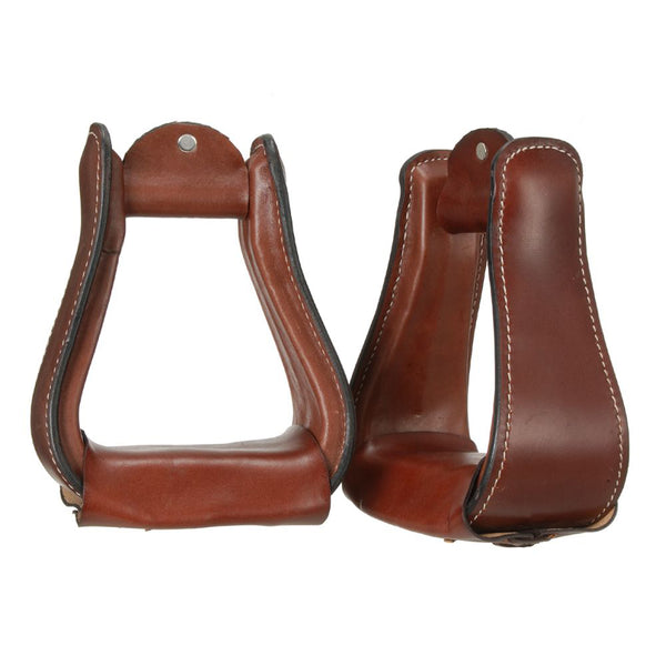 Tough 1 Wide Leather Covered H. Stirrups Pair W/ Dark Oil 2 1/2" Neck by Hilason – Cowboy and equestrian accessories