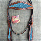 Hilason Western Horse Headstall Bridle American Leather Mhogany Turquoise
