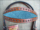 Hilason Western Horse Headstall Bridle American Leather Mhogany Turquoise