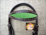 Hilason Western Horse Headstall Bridle American Leather Lime Green Inlay