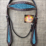 Hilason Western Horse Headstall Bridle American Leather Brown Turquoise