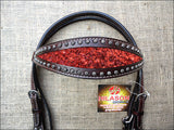 Hilason Western Horse Headstall Bridle American Leather Brown Red Inlay