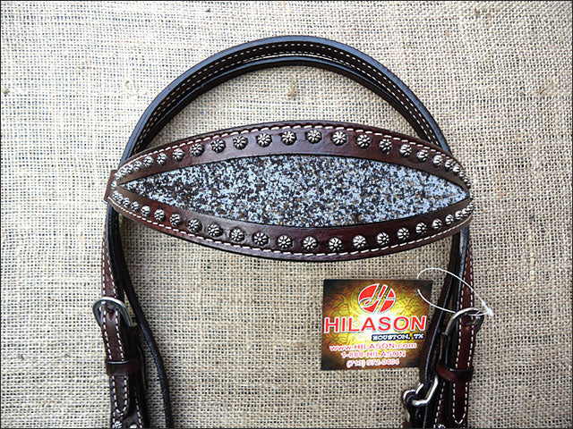Hilason Western Horse Headstall Bridle American Leather Brown Silver